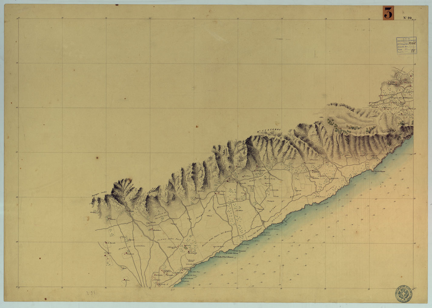 (N:9230) CARTA RILIEVI DELLE COSTE DELL'ADRIATICO DAL FIUME TRONTO A GAGLIANO DEL CAPO DI S.TA MARIA DI LEUCA - FOGLIO 20 (CA005984) Carte e stampe antiche: riproduzione a colori su carta (formato A1)