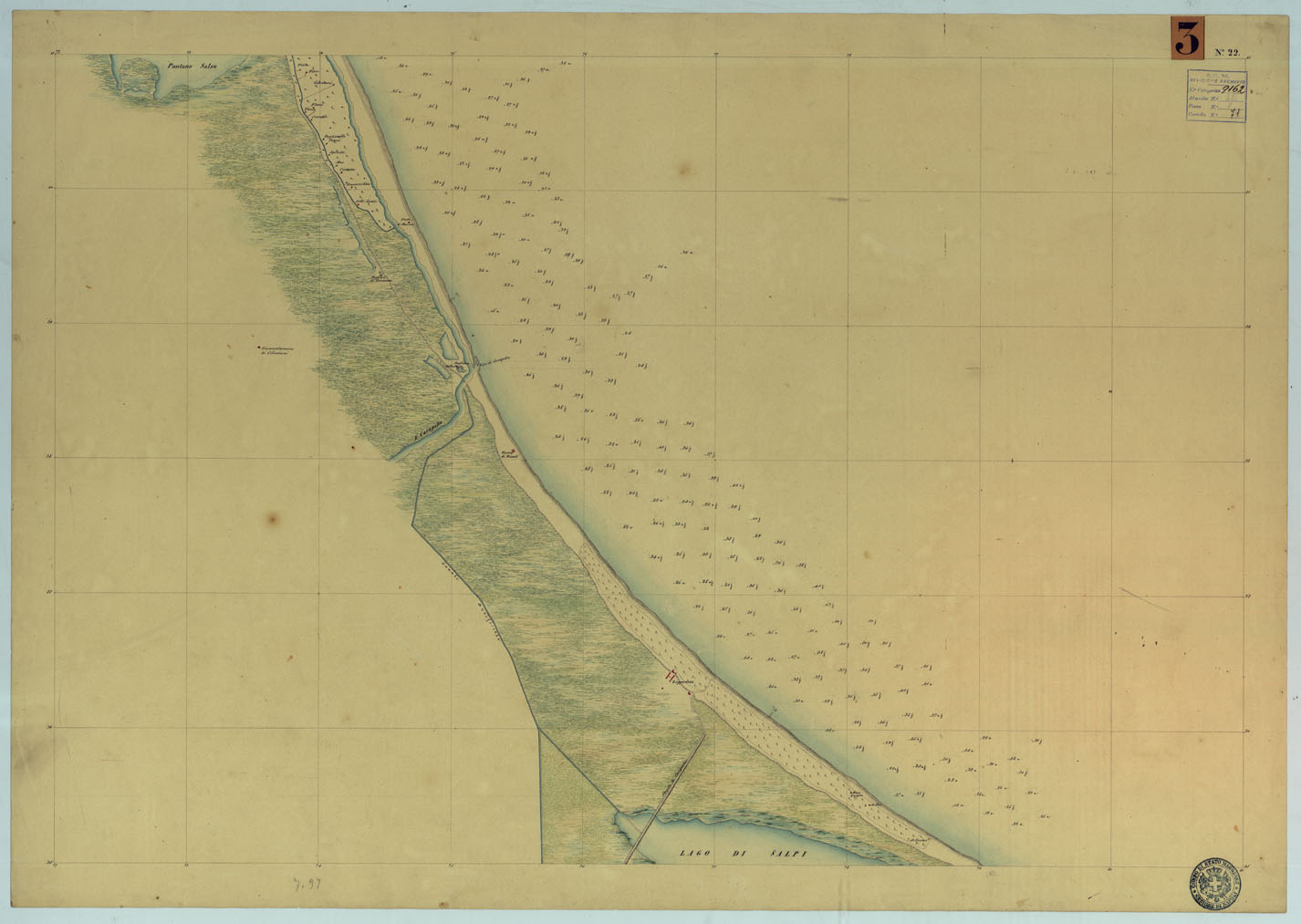 (N:9232) CARTA RILIEVI DELLE COSTE DELL'ADRIATICO DAL FIUME TRONTO A GAGLIANO DEL CAPO DI S.TA MARIA DI LEUCA - FOGLIO 22 (CA005986) Carte e stampe antiche: riproduzione a colori su carta (formato A1)
