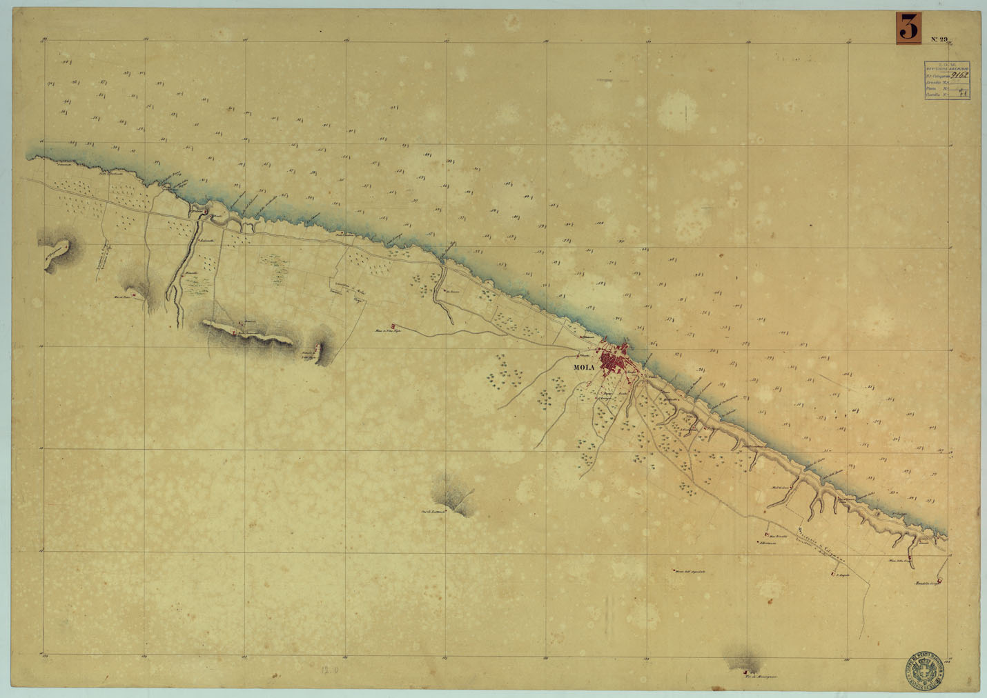 (N:9239) CARTA RILIEVI DELLE COSTE DELL'ADRIATICO DAL FIUME TRONTO A GAGLIANO DEL CAPO DI S.TA MARIA DI LEUCA - FOGLIO 29 (CA005993) Carte e stampe antiche: riproduzione a colori su carta (formato A1)