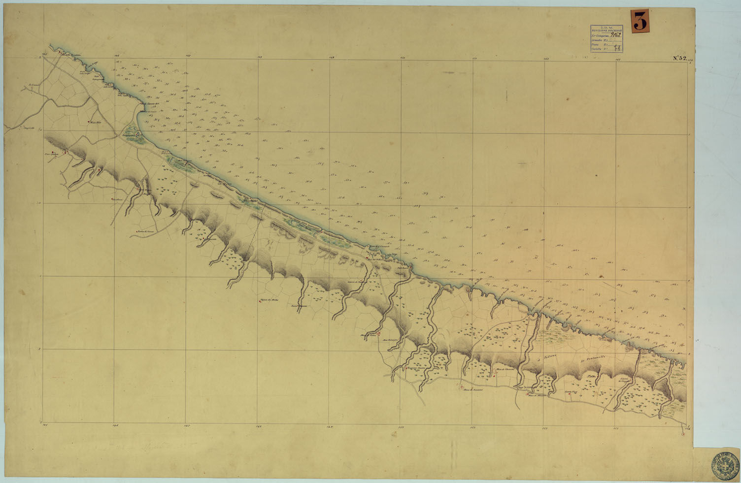 (N:9243) CARTA RILIEVI DELLE COSTE DELL'ADRIATICO DAL FIUME TRONTO A GAGLIANO DEL CAPO DI S.TA MARIA DI LEUCA - FOGLIO 32 (CA005996) Carte e stampe antiche: riproduzione a colori su carta (formato A1)