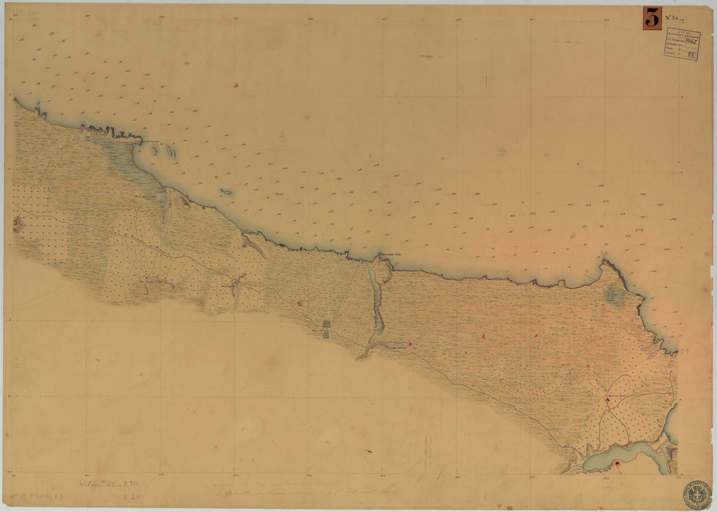(N:9245) CARTA RILIEVI DELLE COSTE DELL'ADRIATICO DAL FIUME TRONTO A GAGLIANO DEL CAPO DI S.TA MARIA DI LEUCA - FOGLIO 34 (CA005998) Carte e stampe antiche: riproduzione a colori su carta (formato A1)