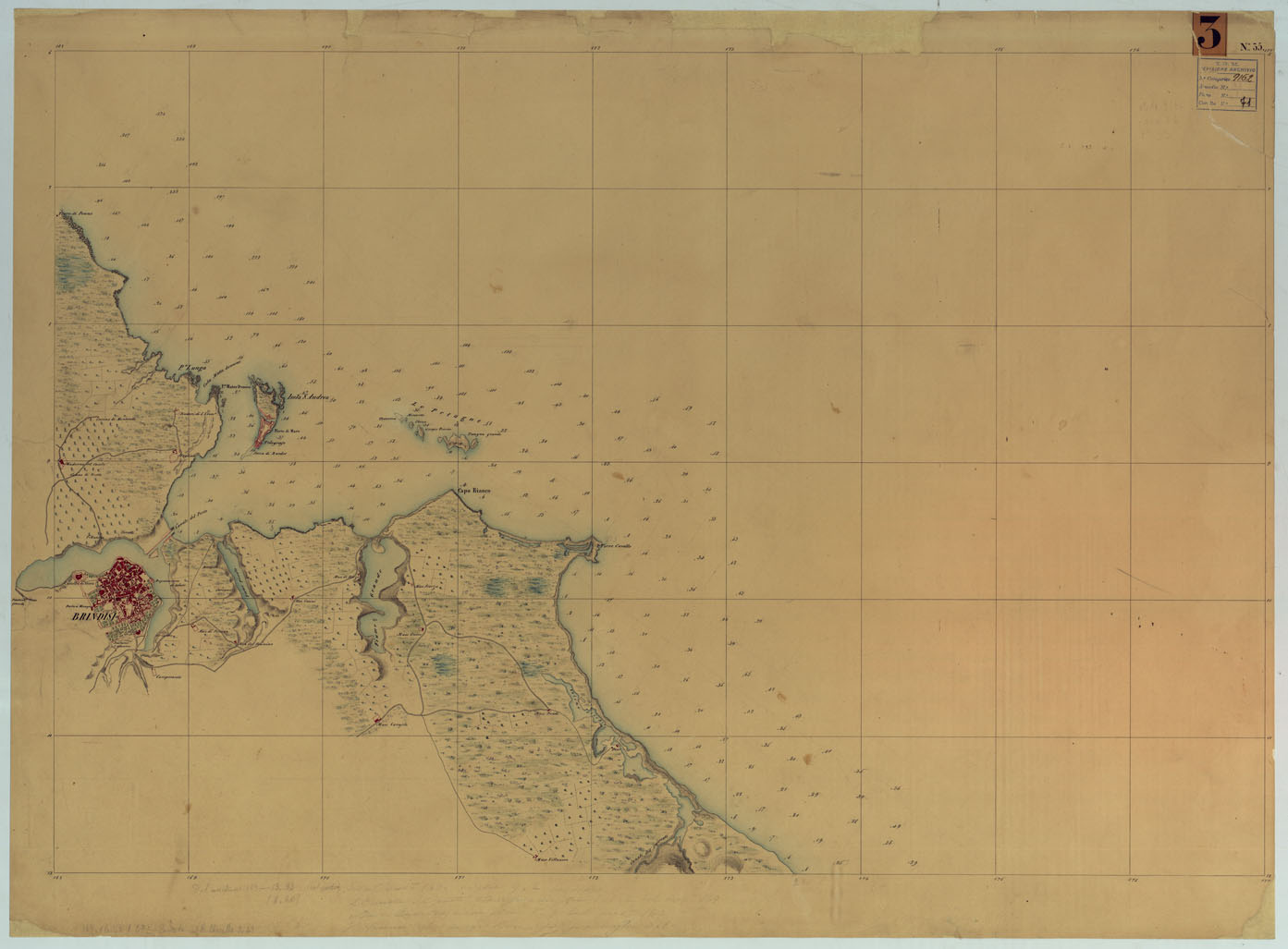 (N:9246) CARTA RILIEVI DELLE COSTE DELL'ADRIATICO DAL FIUME TRONTO A GAGLIANO DEL CAPO DI S.TA MARIA DI LEUCA - FOGLIO 35 (CA005999) Carte e stampe antiche: riproduzione a colori su carta (formato A1)