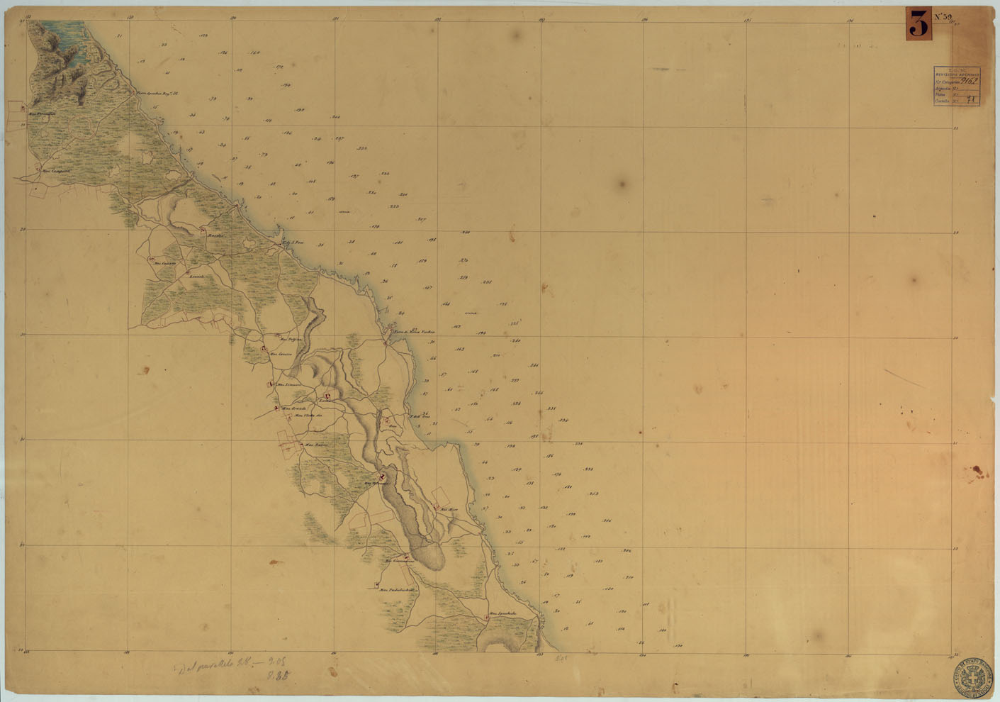 (N:9250) CARTA RILIEVI DELLE COSTE DELL'ADRIATICO DAL FIUME TRONTO A GAGLIANO DEL CAPO DI S.TA MARIA DI LEUCA - FOGLIO 39 (CA006003) Carte e stampe antiche: riproduzione a colori su carta (formato A1)