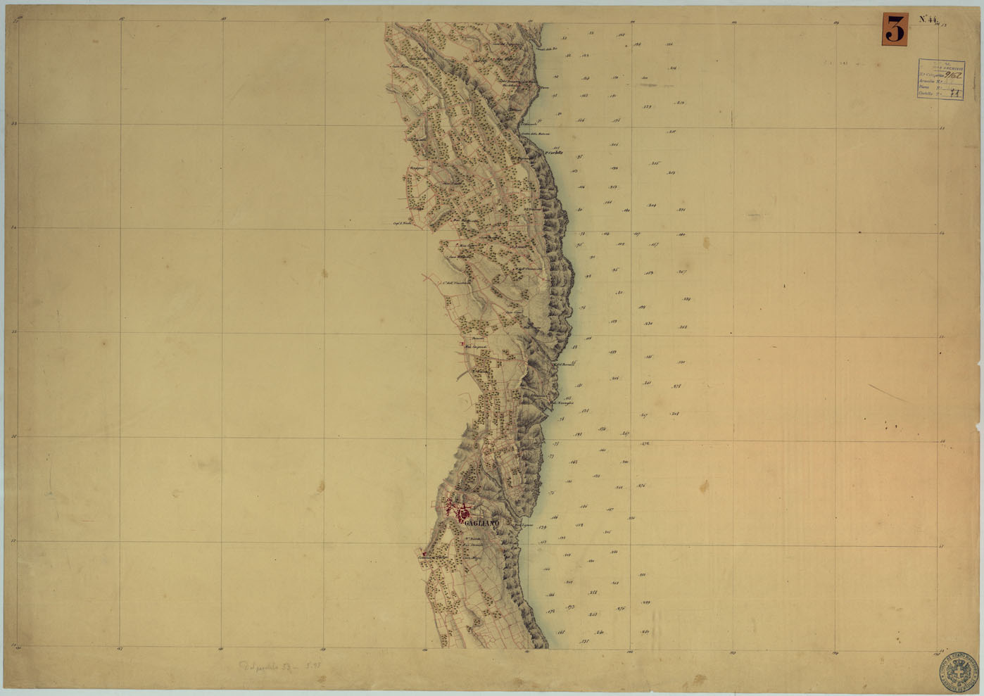 (N:9256) CARTA RILIEVI DELLE COSTE DELL'ADRIATICO DAL FIUME TRONTO A GAGLIANO DEL CAPO DI S.TA MARIA DI LEUCA - FOGLIO 44 (CA006008) Carte e stampe antiche: riproduzione a colori su carta (formato A1)