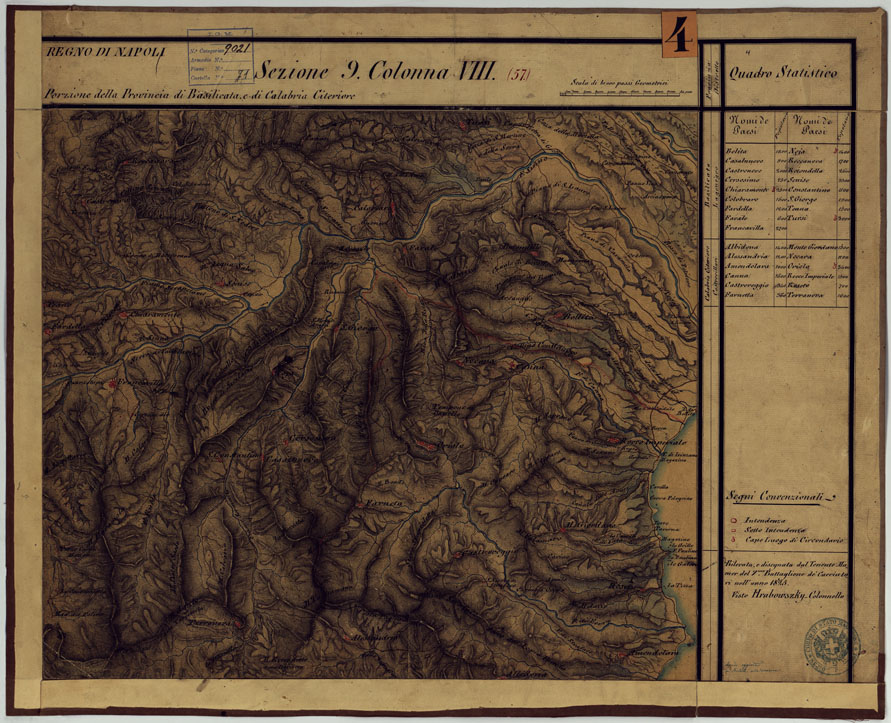 (N:14306) CARTA DELLE PROVINCE CONTINENTALI DELL'EX REGNO DI NAPOLI - SEZIONE 9 COLONNA VIII (57) (CA006066) Carte e stampe antiche: riproduzione a colori su carta (formato A1)