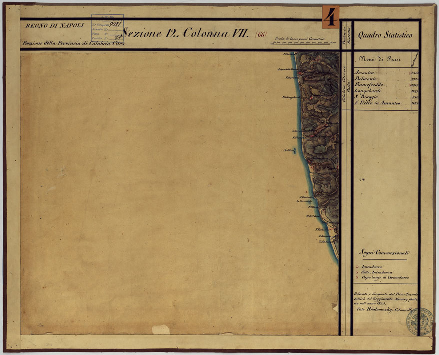 (N:14242) CARTA DELLE PROVINCE CONTINENTALI DELL'EX REGNO DI NAPOLI - SEZIONE 12 COLONNA VII (66) (CA006075) Carte e stampe antiche: riproduzione a colori su carta (formato A1)