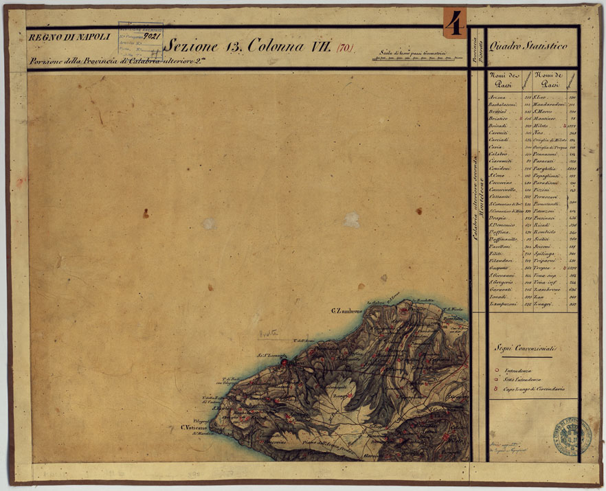 (N:14246) CARTA DELLE PROVINCE CONTINENTALI DELL'EX REGNO DI NAPOLI - SEZIONE 13 COLONNA VII (70) (CA006079) Carte e stampe antiche: riproduzione a colori su carta (formato A1)