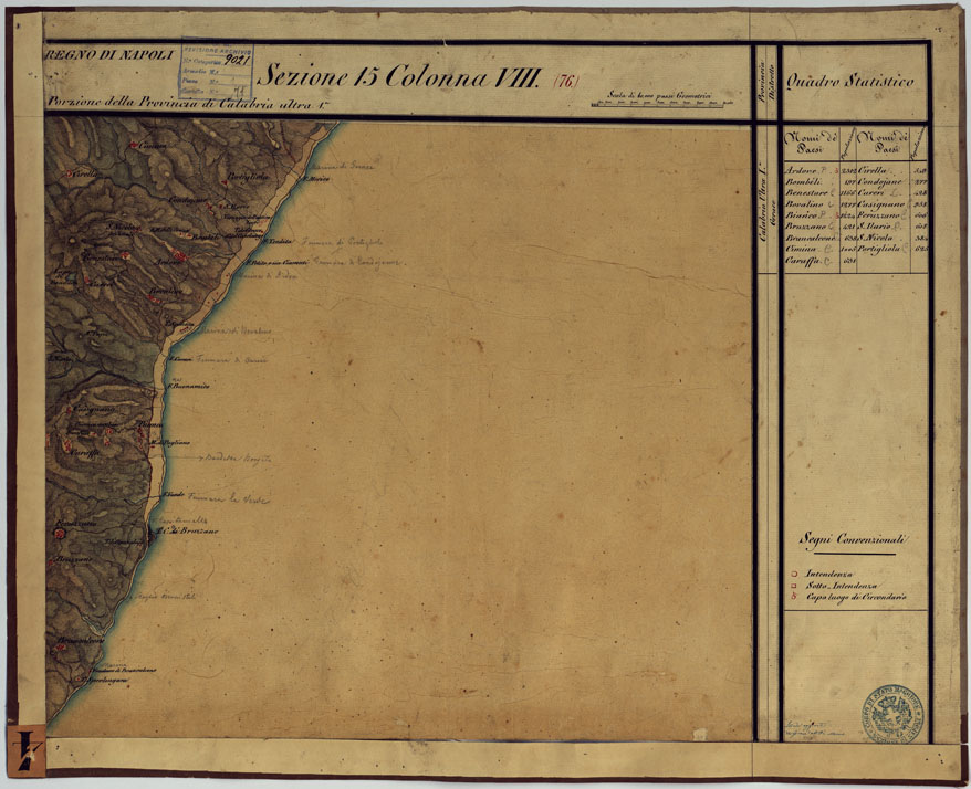 (N:14251) CARTA DELLE PROVINCE CONTINENTALI DELL'EX REGNO DI NAPOLI - SEZIONE 15 COLONNA VIII (76) (CA006085) Carte e stampe antiche: riproduzione a colori su carta (formato A1)