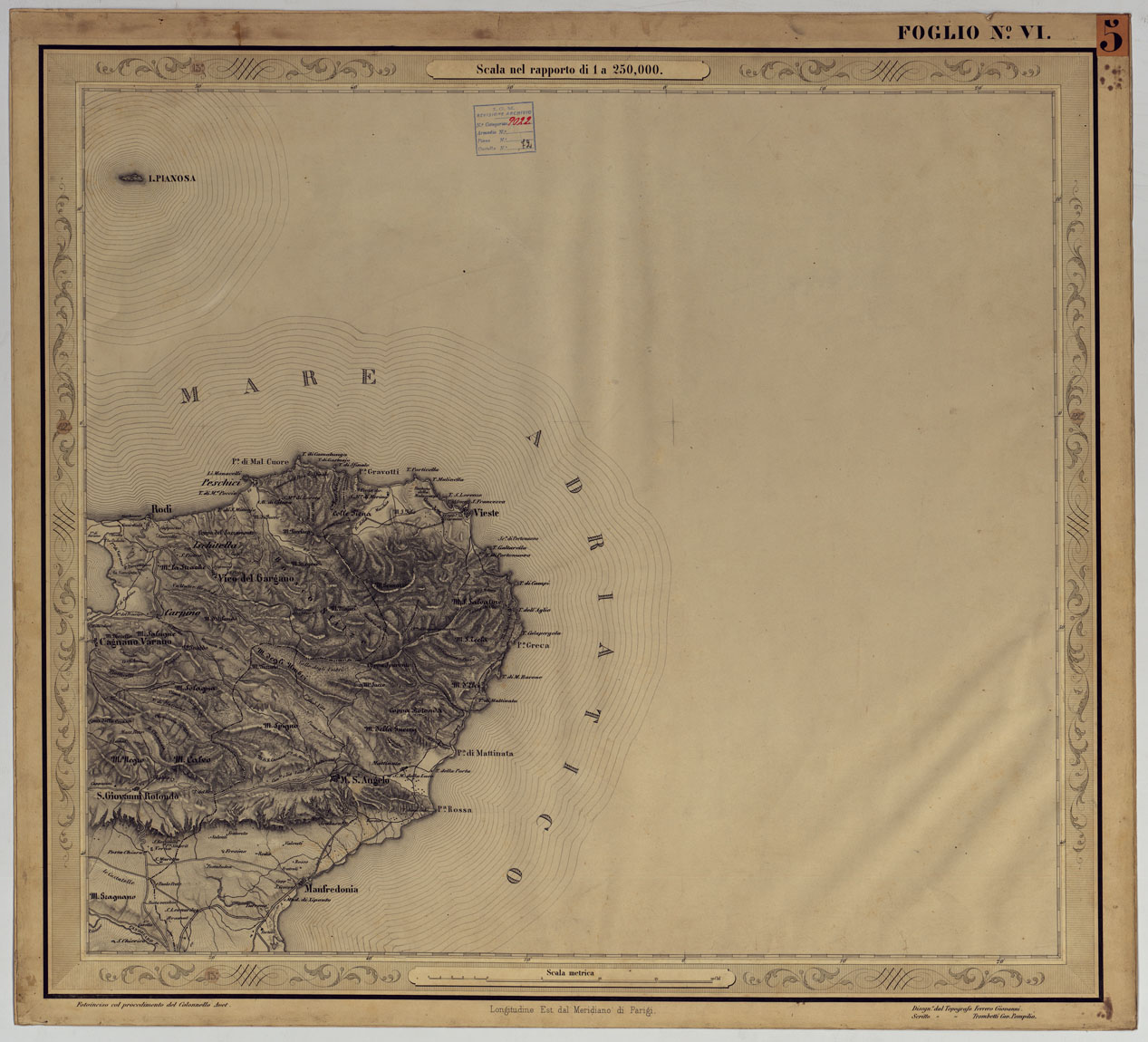 (N:14532) CARTA DELLE PROVINCIE NAPOLETANE IN 25 FOGLI COL PROCEDIMENTO DEL GENERALE AVET ALLA SCALA DI 1 250.000 PUBBLICATA DALL'ISTITUTO TOPOGRAFICO MILITARE 1874 - FOGLIO VI. (CA006096) Carte e stampe antiche: riproduzione a colori su carta (formato A1)
