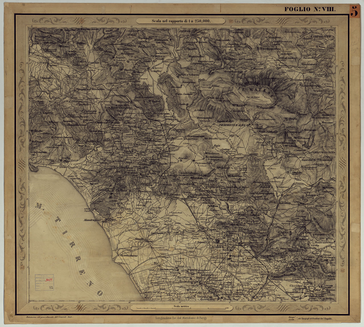 (N:14537) CARTA DELLE PROVINCIE NAPOLETANE IN 25 FOGLI COL PROCEDIMENTO DEL GENERALE AVET ALLA SCALA DI 1 250.000 PUBBLICATA DALL'ISTITUTO TOPOGRAFICO MILITARE 1874 - FOGLIO VIII. (CA006099) Carte e stampe antiche: riproduzione a colori su carta (formato A1)