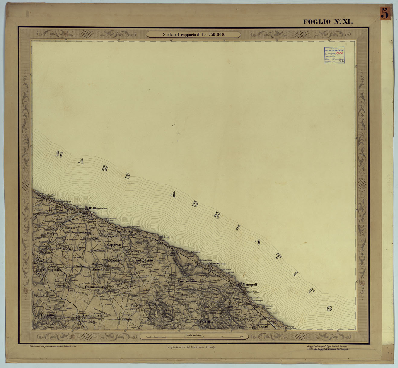 (N:14540) CARTA DELLE PROVINCIE NAPOLETANE IN 25 FOGLI COL PROCEDIMENTO DEL GENERALE AVET ALLA SCALA DI 1 250.000 PUBBLICATA DALL'ISTITUTO TOPOGRAFICO MILITARE 1874 - FOGLIO XI. (CA006102) Carte e stampe antiche: riproduzione a colori su carta (formato A1)