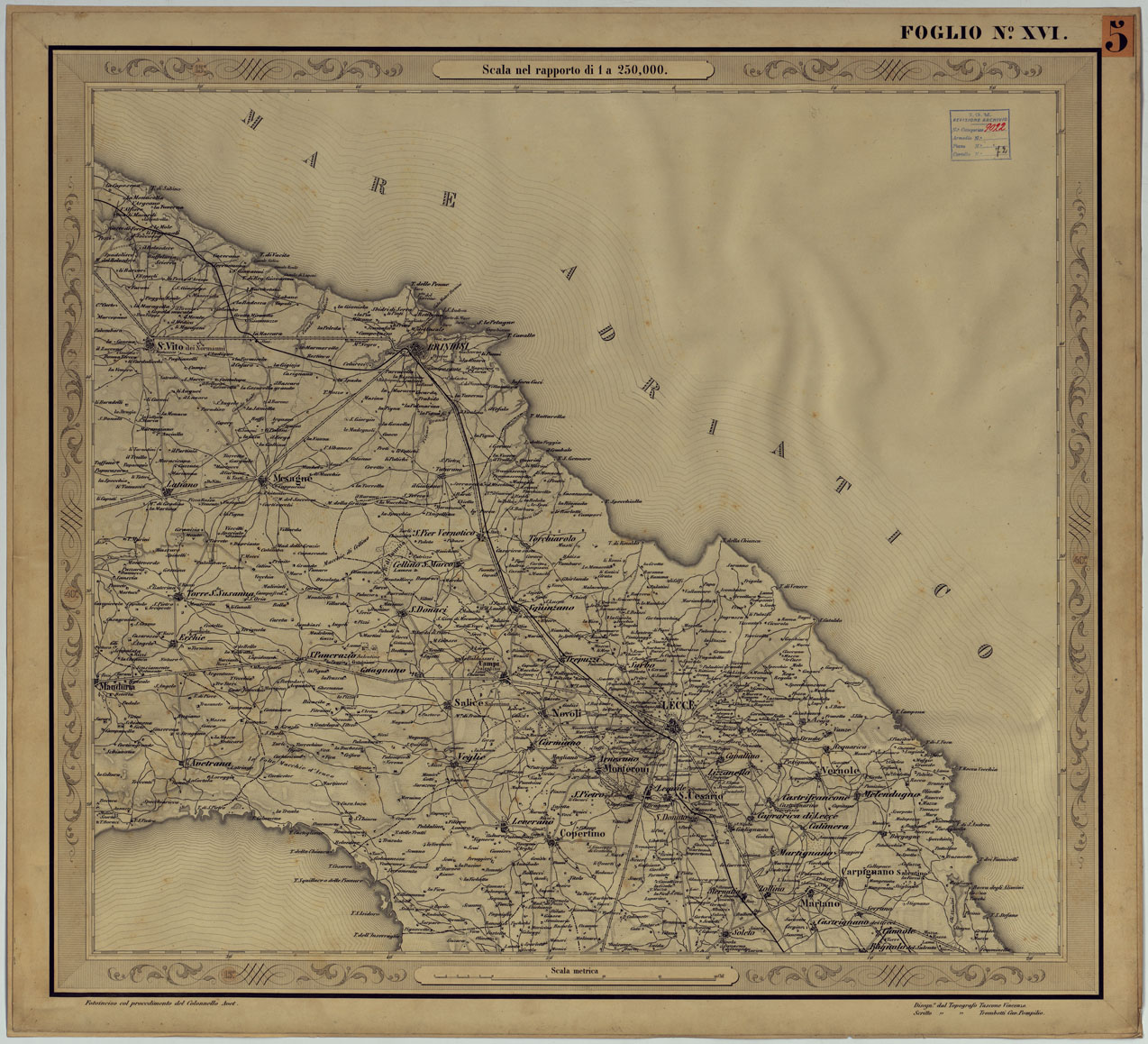 (N:14549) CARTA DELLE PROVINCIE NAPOLETANE IN 25 FOGLI COL PROCEDIMENTO DEL GENERALE AVET ALLA SCALA DI 1 250.000 PUBBLICATA DALL'ISTITUTO TOPOGRAFICO MILITARE 1874 - FOGLIO XVI. (CA006107) Carte e stampe antiche: riproduzione a colori su carta (formato A1)