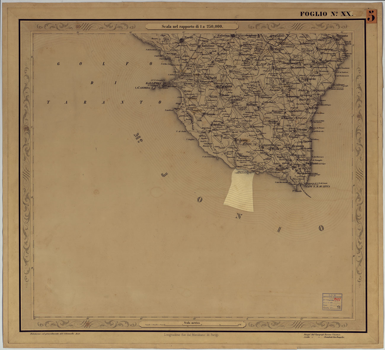 (N:14554) CARTA DELLE PROVINCIE NAPOLETANE IN 25 FOGLI COL PROCEDIMENTO DEL GENERALE AVET ALLA SCALA DI 1 250.000 PUBBLICATA DALL'ISTITUTO TOPOGRAFICO MILITARE 1874 - FOGLIO XX. (CA006111) Carte e stampe antiche: riproduzione a colori su carta (formato A1)