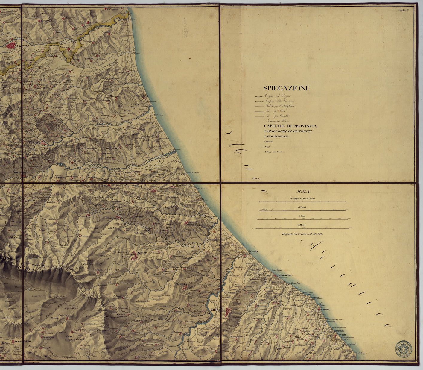 (N:9933) CARTA MILITARE DELLA FRONTIERA DEL REGNO ESTRATTA DA RILIEVI ESEGUITI DAGLI UFFIZIALI DELLO STATO MAGGIORE ED INGEGNERI TOPOGRAFI PER LA PARTE CHE RIGUARDA L'OVEST DA PORTELLA A SORA, E DAL FIUME GARIGLIANO AL LAGO DI PATRIA - FOGLIO 1. (CA006118, CA006119) Carte e stampe antiche: riproduzione a colori su carta (formato A1)