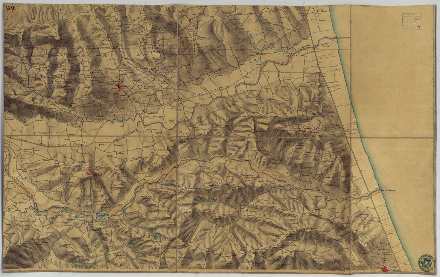 (N:9928) FRONTIERA DEL GIA' REAME DI NAPOLI - FOGLIO XXXII. (CA006157) Carte e stampe antiche: riproduzione a colori su carta (formato A1)