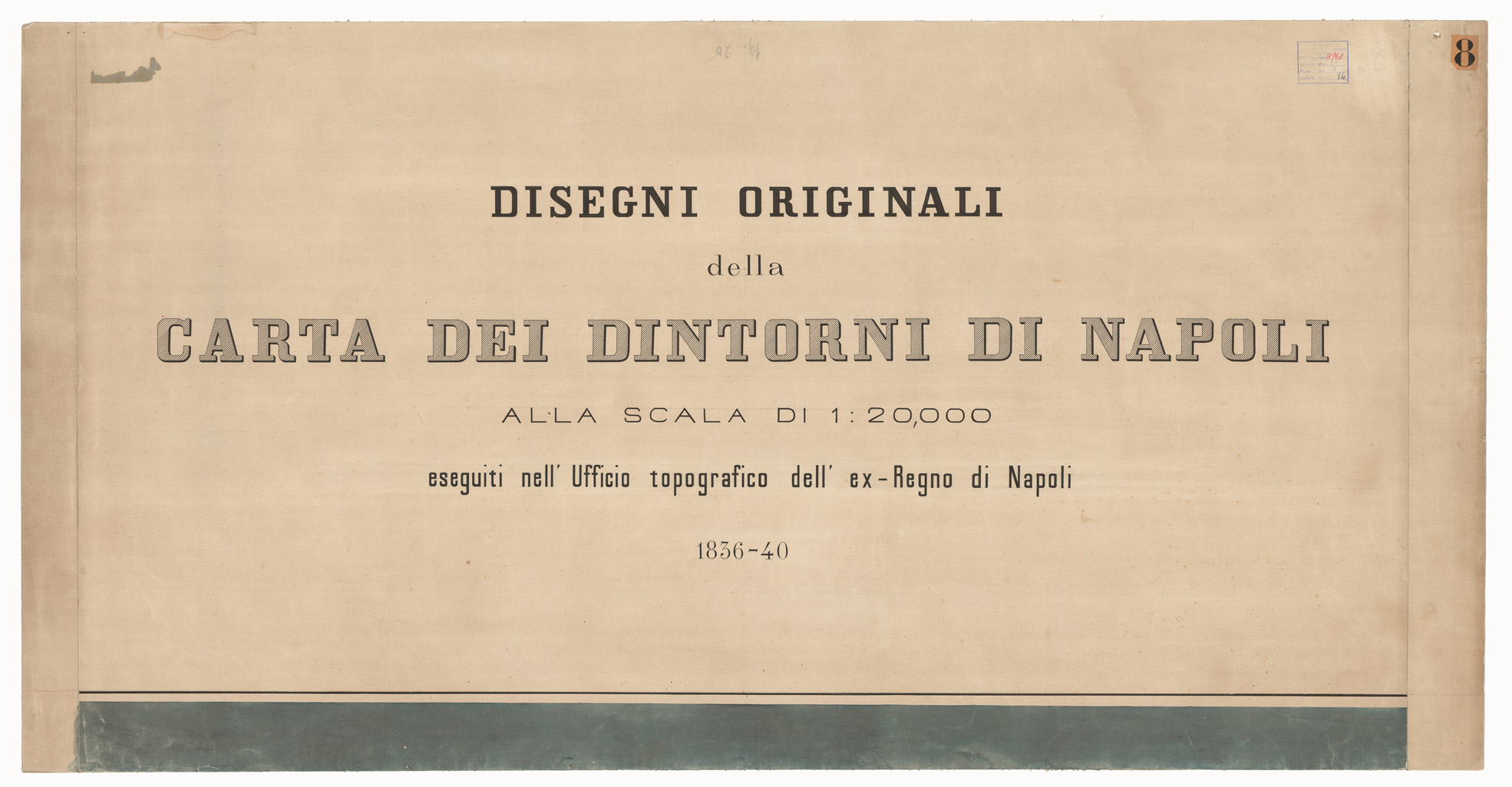 (N:9481) DISEGNI ORIGINALI DELLA CARTA DEI DINTORNI DI NAPOLI ALLA SCALA DI 1: 20.000 ESEGUITI NELL'UFFICIO TOPOGRAFICO DELL'EX - REGNO DI NAPOLI 1836-40  - TITOLO (CA006162) Carte e stampe antiche: riproduzione a colori su carta (formato A1)