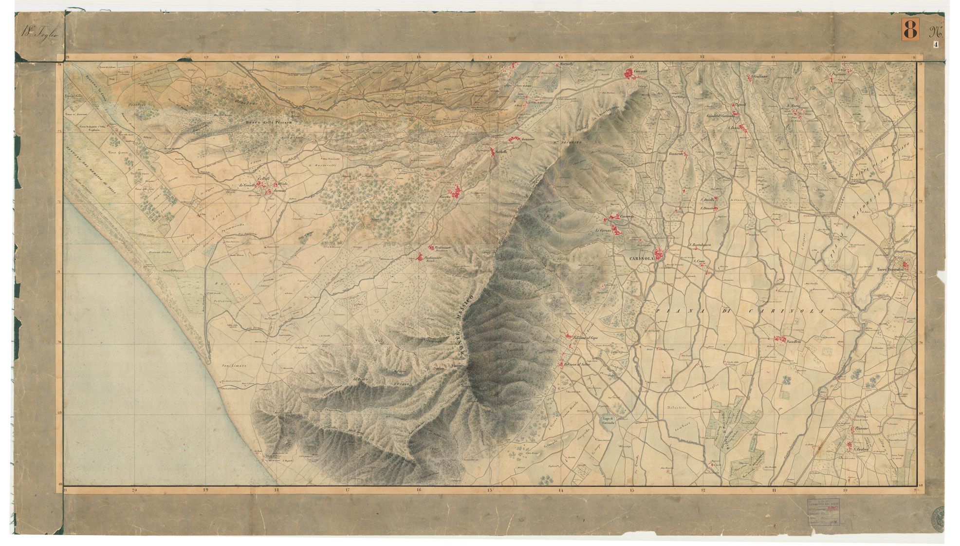 (N:9451) DISEGNI ORIGINALI DELLA CARTA DEI DINTORNI DI NAPOLI ALLA SCALA DI 1: 20.000 ESEGUITI NELL'UFFICIO TOPOGRAFICO DELL'EX - REGNO DI NAPOLI 1836-40  - FOGLIO 18 N.4. (CA006174) Carte e stampe antiche: riproduzione a colori su carta (formato A1)