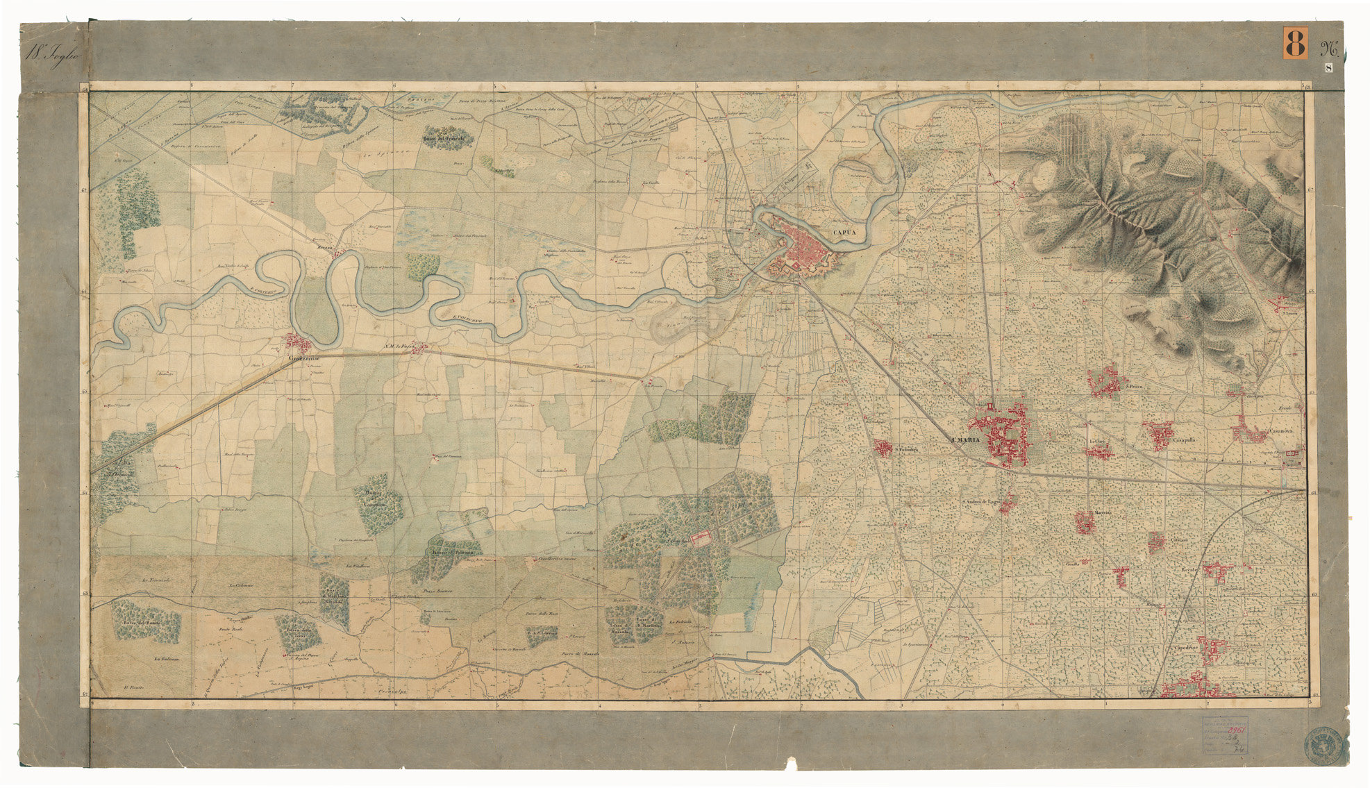 (N:9459) DISEGNI ORIGINALI DELLA CARTA DEI DINTORNI DI NAPOLI ALLA SCALA DI 1: 20.000 ESEGUITI NELL'UFFICIO TOPOGRAFICO DELL'EX - REGNO DI NAPOLI 1836-40 - FOGLIO 18 N.8. (CA006182) Carte e stampe antiche: riproduzione a colori su carta (formato A1)