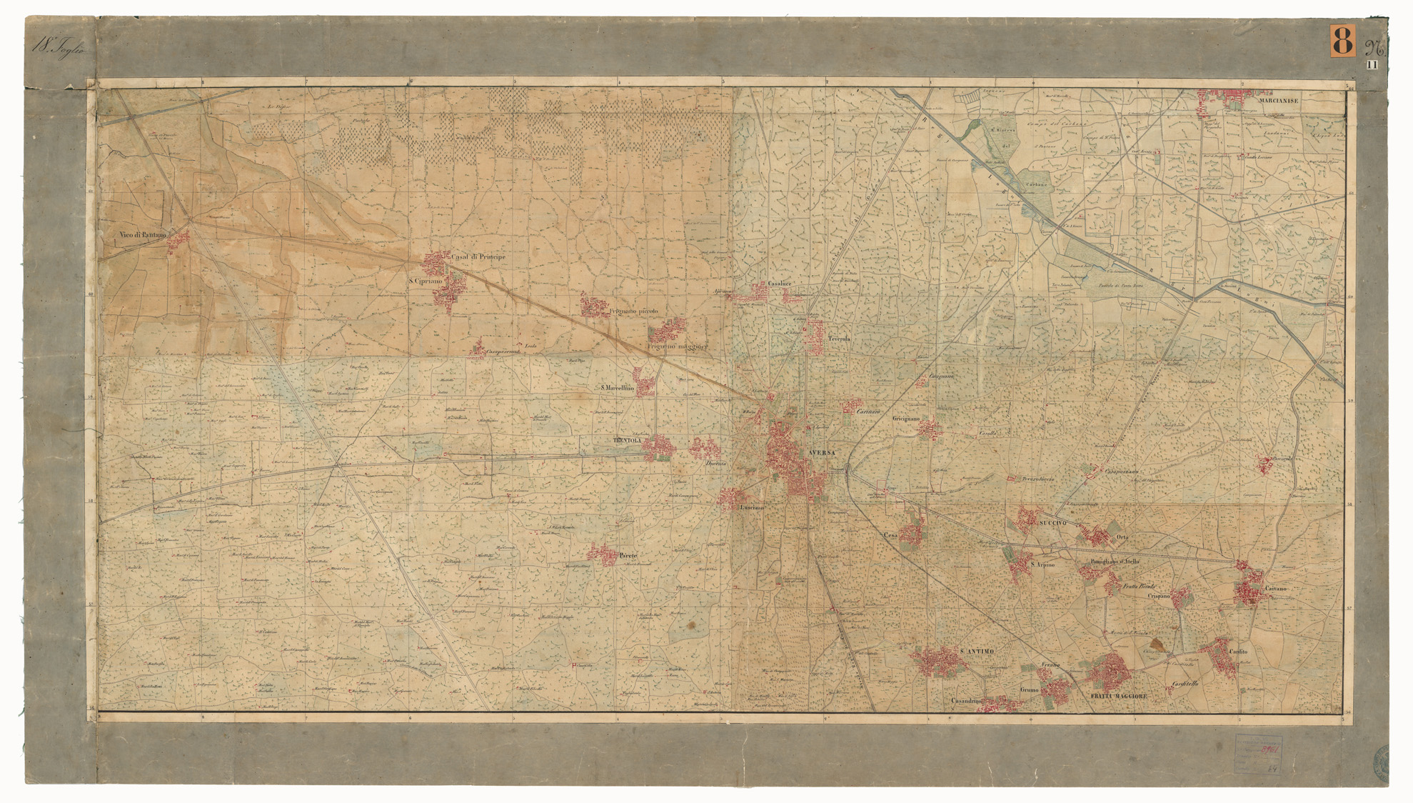 (N:9443) DISEGNI ORIGINALI DELLA CARTA DEI DINTORNI DI NAPOLI ALLA SCALA DI 1: 20.000 ESEGUITI NELL'UFFICIO TOPOGRAFICO DELL'EX - REGNO DI NAPOLI 1836-40 - FOGLIO 18 - N.11. (CA006188) Carte e stampe antiche: riproduzione a colori su carta (formato A1)