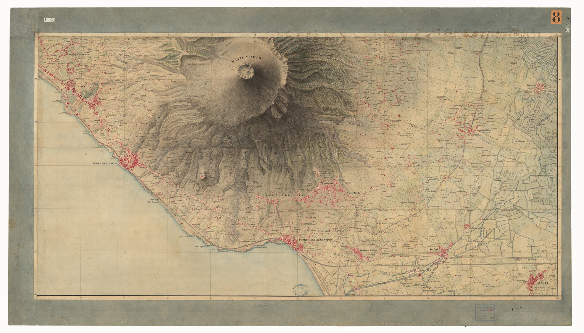 (N:9475) DISEGNI ORIGINALI DELLA CARTA DEI DINTORNI DI NAPOLI ALLA SCALA DI 1: 20.000 ESEGUITI NELL'UFFICIO TOPOGRAFICO DELL'EX - REGNO DI NAPOLI 1836-40 - FOGLIO 24 N.6 (CA006202) Carte e stampe antiche: riproduzione a colori su carta (formato A1)