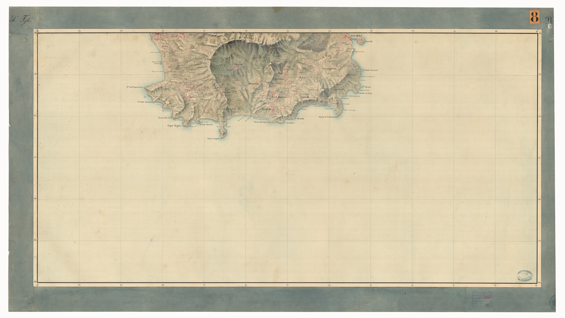 (N:9477) DISEGNI ORIGINALI DELLA CARTA DEI DINTORNI DI NAPOLI ALLA SCALA DI 1: 20.000 ESEGUITI NELL'UFFICIO TOPOGRAFICO DELL'EX - REGNO DI NAPOLI 1836-40 - FOGLIO 24 N.7. (CA006204) Carte e stampe antiche: riproduzione a colori su carta (formato A1)