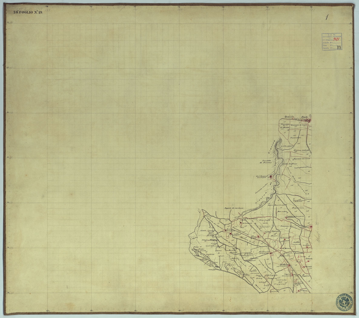 (N:2087) TAVOLETTE AL 20.000 PER LA CARTA DEL REGNO DI NAPOLI - FOGLIO 28 TAVOLA 19. (CA006366) Carte e stampe antiche: riproduzione a colori su carta (formato A1)