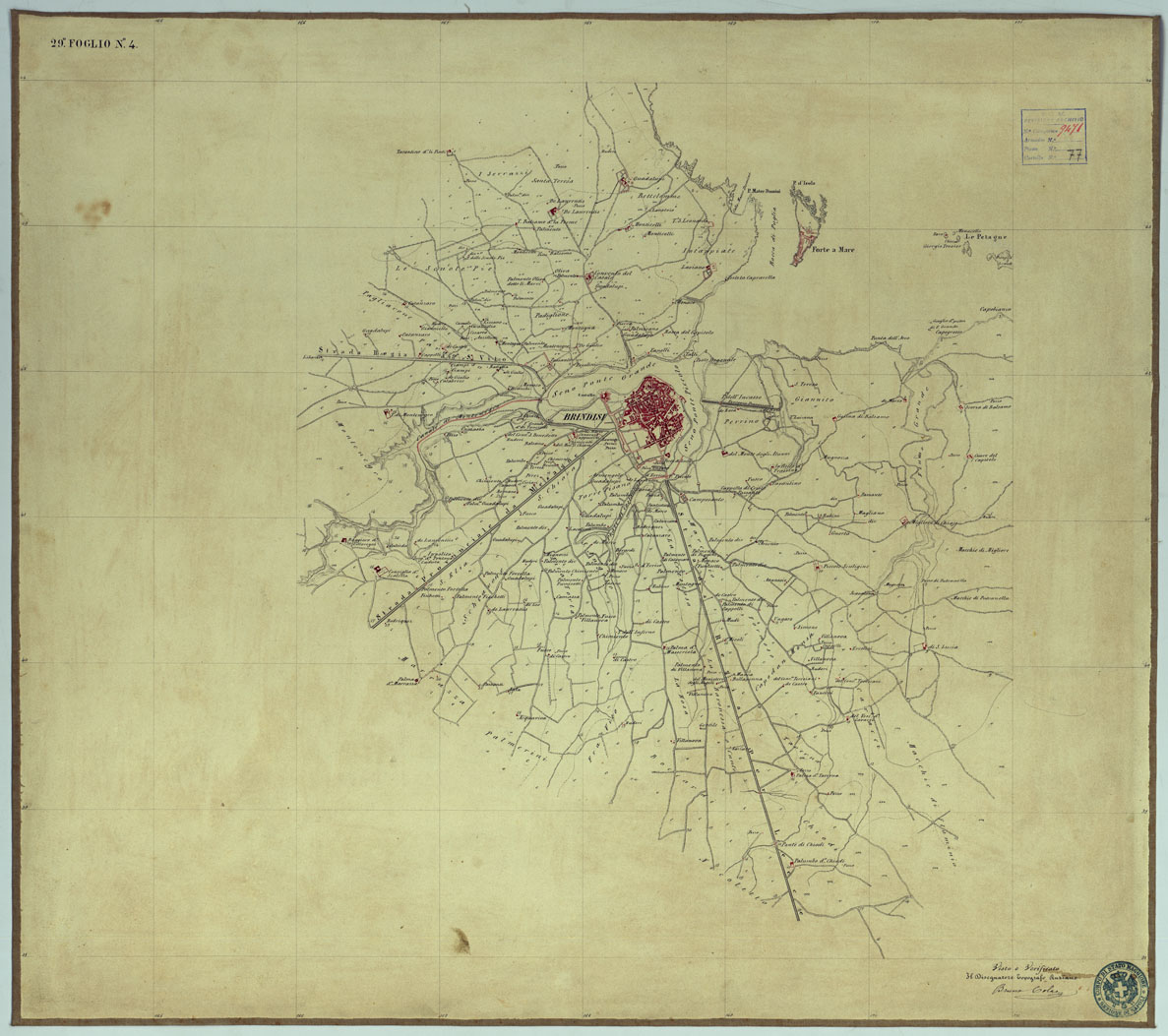 (N:2090) TAVOLETTE AL 20.000 PER LA CARTA DEL REGNO DI NAPOLI - FOGLIO 29 TAVOLA 4. (CA006369) Carte e stampe antiche: riproduzione a colori su carta (formato A1)