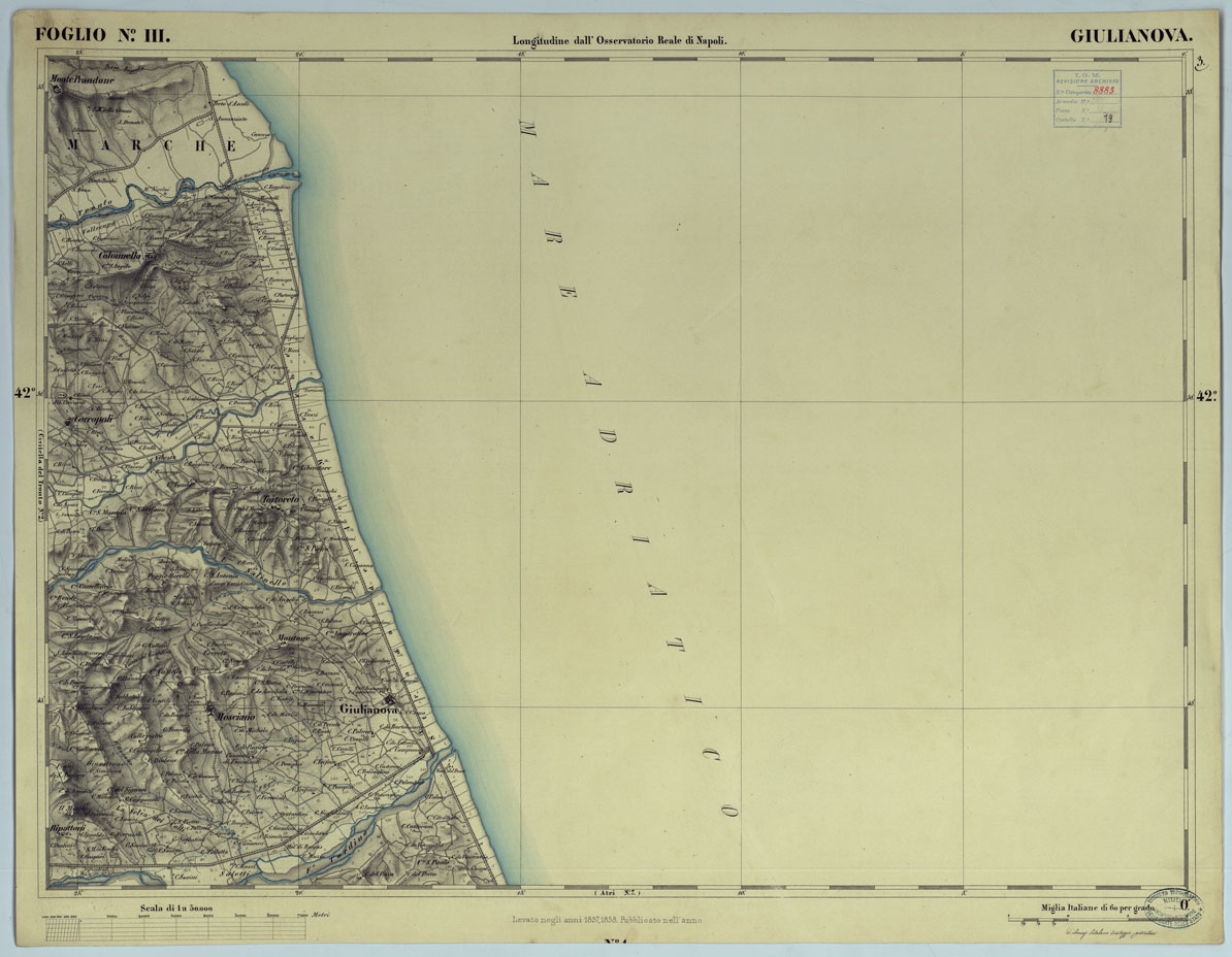 (N:15213) RIDUZIONE AL 50.000 DELLE LEVATE AL 20.000 - FOGLIO III GIULIANOVA (CA006485) Carte e stampe antiche: riproduzione a colori su carta (formato A1)