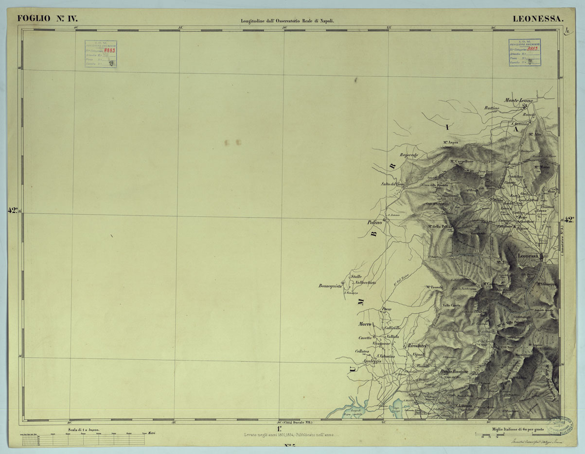(N:15214) RIDUZIONE AL 50.000 DELLE LEVATE AL 20.000 - FOGLIO IV LEONESSA (CA006486) Carte e stampe antiche: riproduzione a colori su carta (formato A1)