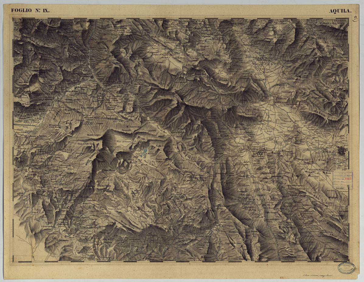 (N:15215) RIDUZIONE AL 50.000 DELLE LEVATE AL 20.000 - FOGLIO IX  AQUILA (CA006491) Carte e stampe antiche: riproduzione a colori su carta (formato A1)