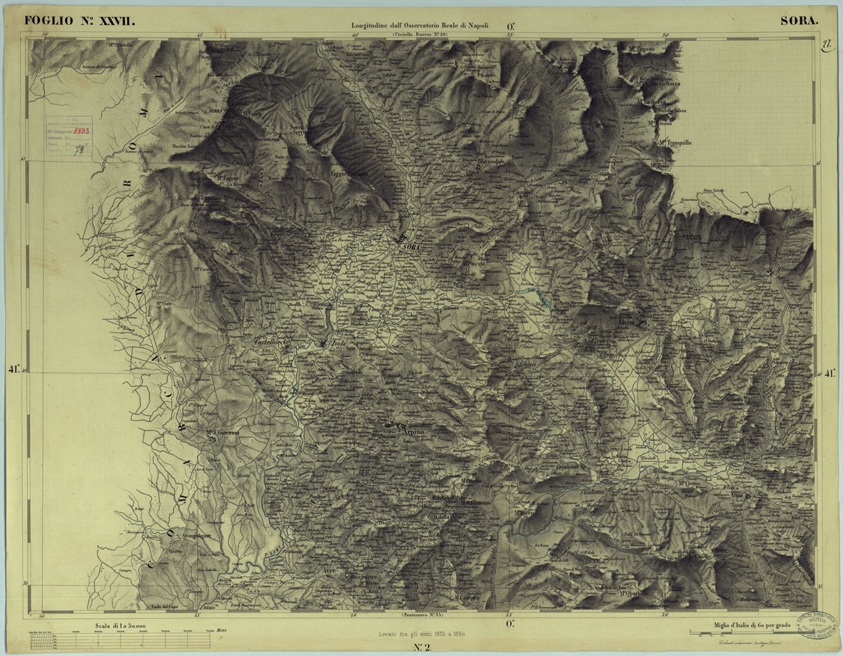 (N:15227) RIDUZIONE AL 50.000 DELLE LEVATE AL 20.000 - FOGLIO XXVII SORA (CA006495) Carte e stampe antiche: riproduzione a colori su carta (formato A1)