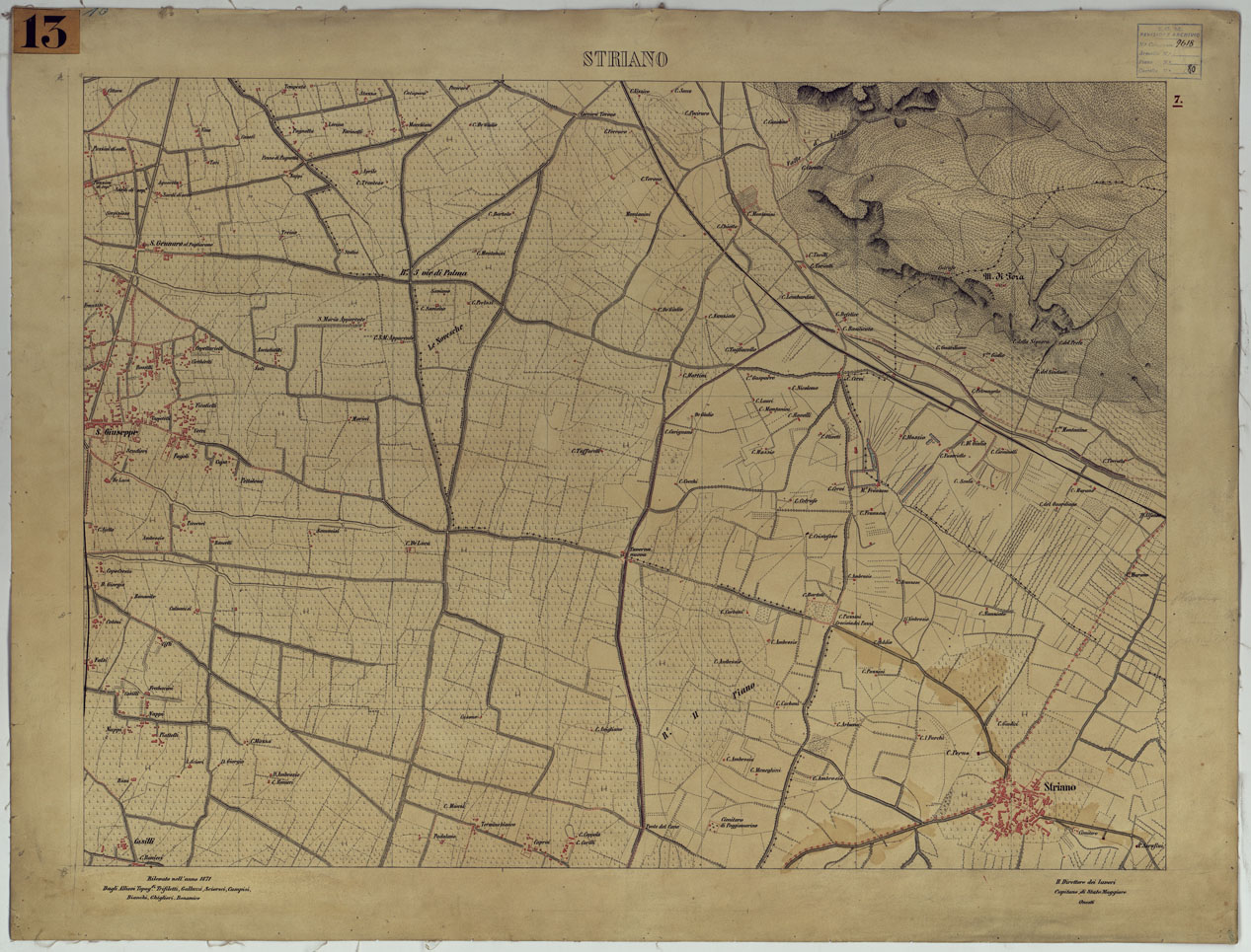 (N:13425) CARTA TOPOGRAFICA DEL MONTE VESUVIO RILEVATA E DISEGNATA DAGLI ALLIEVI DELL'ISTITUTO TOPOGRAFICO MIITARE NEGLI ANNI 1876-76 ALLA SCALA DI 1:10000 - FOGLIO 7 STRIANO. (CA006626) Carte e stampe antiche: riproduzione a colori su carta (formato A1)