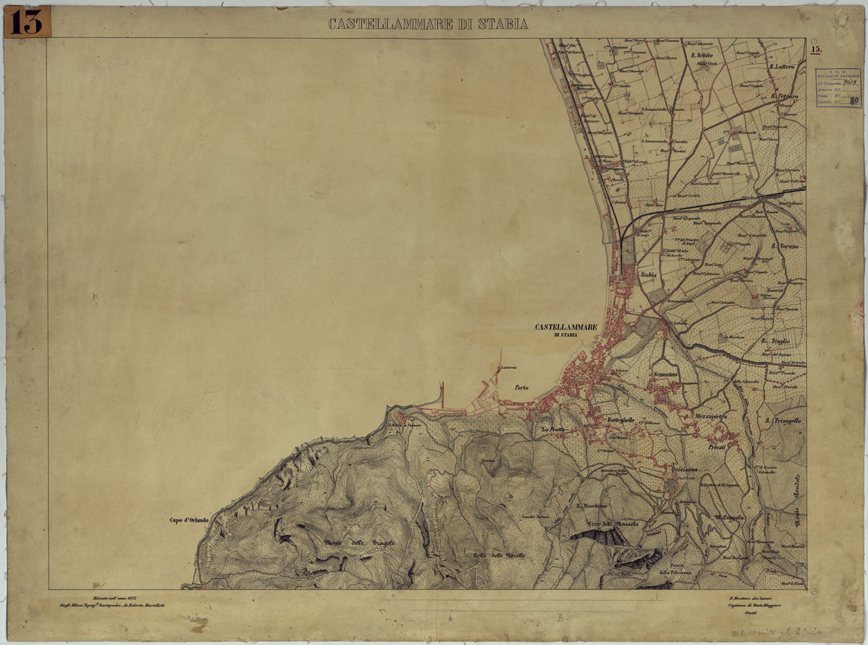 (N:13438) CARTA TOPOGRAFICA DEL MONTE VESUVIO RILEVATA E DISEGNATA DAGLI ALLIEVI DELL'ISTITUTO TOPOGRAFICO MIITARE NEGLI ANNI 1876-76 ALLA SCALA DI 1:10000 - FOGLIO 15 CASTELLAMMARE DI STABIA. (CA006634) Carte e stampe antiche: riproduzione a colori su carta (formato A1)