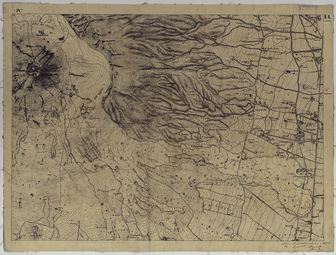 (N:13532) CARTA TOPOGRAFICA DEL MONTE VESUVIO RILEVATA E DISEGNATA DAGLI ALLIEVI DELL'ISTITUTO TOPOGRAFICO MIITARE NEGLI ANNI 1876-76 ALLA SCALA DI 1:10000 RICONOSCIUTA PER IL SISTEMA ROTABILE NEL 1880 - FOGLIO 4 - TERZIGNO. (CA006638) Carte e stampe antiche: riproduzione a colori su carta (formato A1)