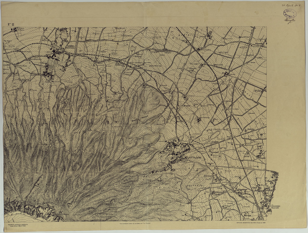 (N:13417) CARTA TOPOGRAFICA DEL MONTE VESUVIO RILEVATA E DISEGNATA DAGLI ALLIEVI DELL'ISTITUTO TOPOGRAFICO MIITARE NEGLI ANNI 1876-76 ALLA SCALA DI 1:10000 - FOGLIO II. (CA006648) Carte e stampe antiche: riproduzione a colori su carta (formato A1)