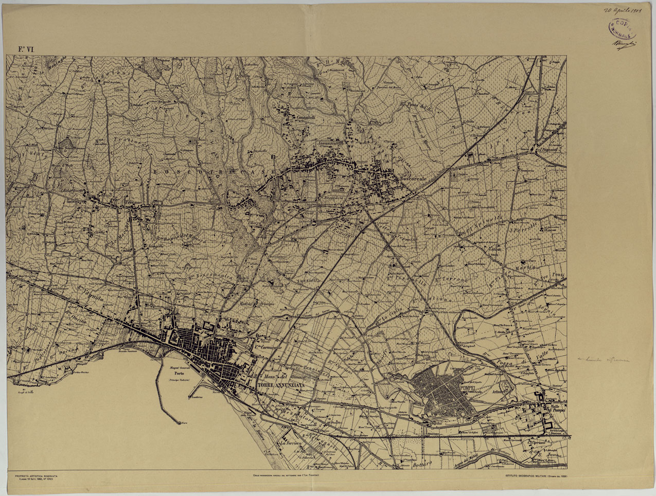(N:13409) CARTA TOPOGRAFICA DEL MONTE VESUVIO RILEVATA E DISEGNATA DAGLI ALLIEVI DELL'ISTITUTO TOPOGRAFICO MIITARE NEGLI ANNI 1876-76 ALLA SCALA DI 1:10000 - FOGLIO VI. (CA006653) Carte e stampe antiche: riproduzione a colori su carta (formato A1)