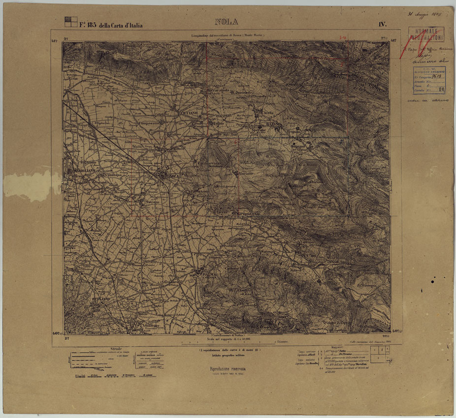 (N:24944) CARTA TOPOGRAFICA DEL MONTE VESUVIO VECCHIE TAVOLETTE ALLA SCALA 1.50.000 - FOGLIO 185 IV NOLA. (CA006657) Carte e stampe antiche: riproduzione a colori su carta (formato A1)