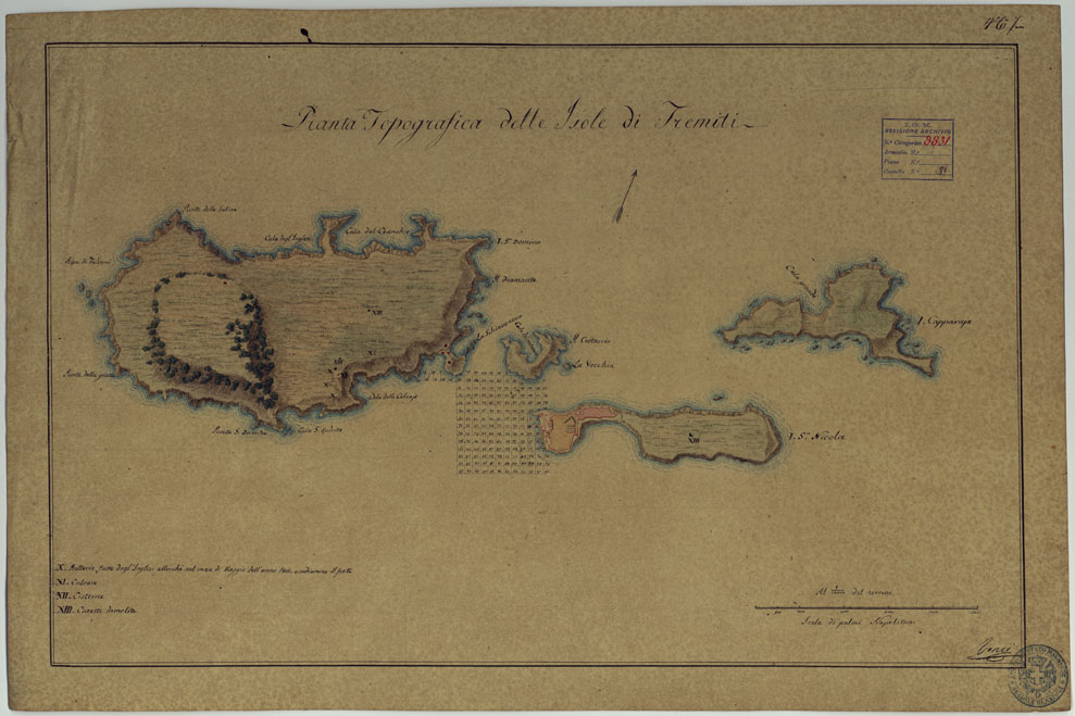 (N:10686) PIANTA TOPOGRAFICA DELLE ISOLE DI TREMITI (CA006736) Carte e stampe antiche: riproduzione a colori su carta (formato A1)