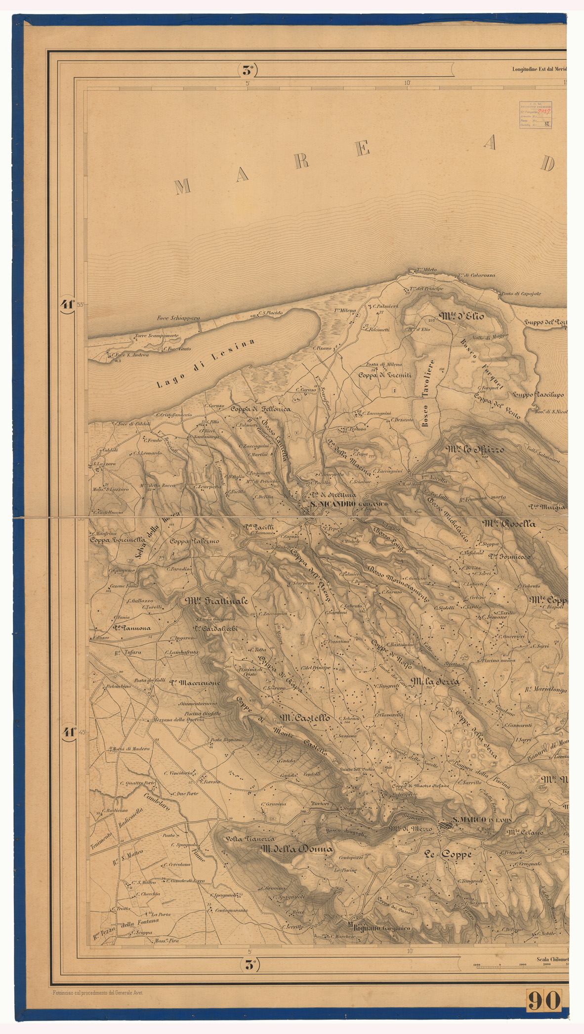 (N:11367) LAGO DI VARANO E REGIONE CIRCOSTANTE - Foglio 1-2 (CA006829, CA006830, CA006831) Carte e stampe antiche: riproduzione a colori su carta (formato A1)