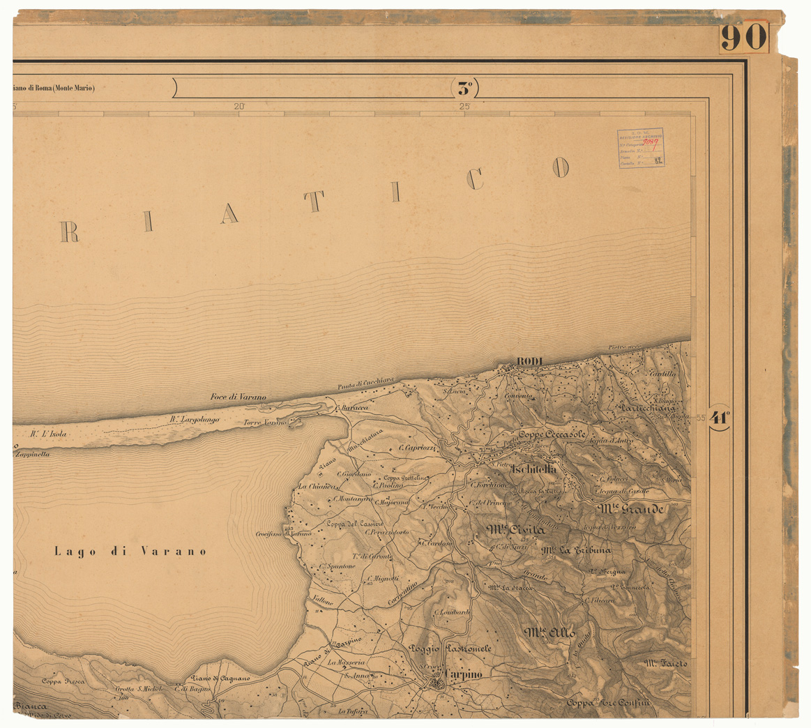 (N:11367) LAGO DI VARANO E REGIONE CIRCOSTANTE - Foglio 1-2 (CA006829, CA006830, CA006831) Carte e stampe antiche: riproduzione a colori su carta (formato A1)