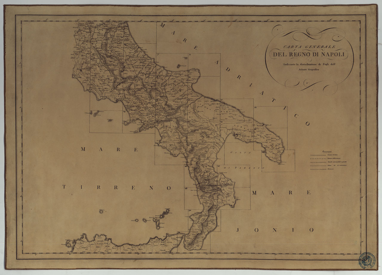 (N:4903) ATLANTE GEOGRAFICO DEL REGNO DI NAPOLI DELINEATO PER ORDINE DI FERDINANDO IV RE DELLE DUE SICILIE &C., &C., DA GIO. ANTONIO RIZZI ZANNONI GEOGRAFO DI SUA MAESTA' E TERMINATO NEL 1808 - QUADRO D'UNIONE. (CA006941) Carte e stampe antiche: riproduzione a colori su carta (formato A1)