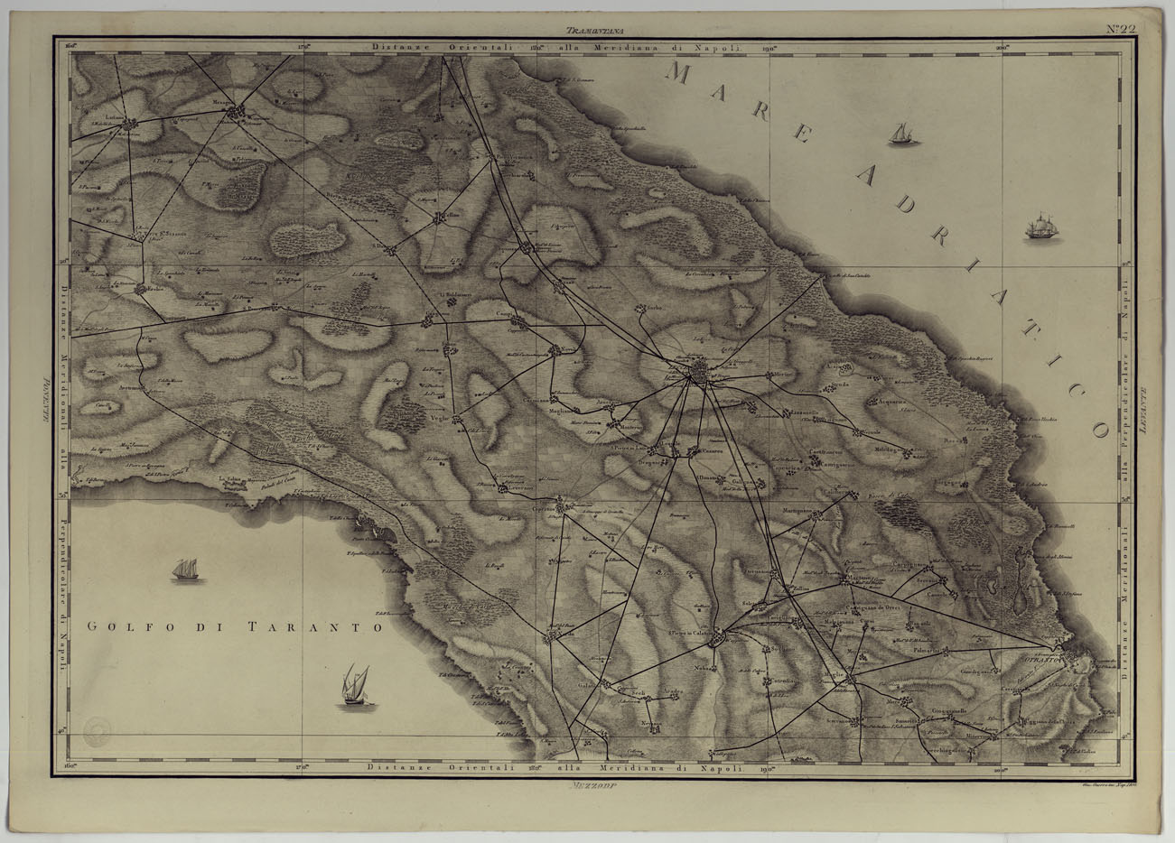 (N:25041) ATLANTE GEOGRAFICO DEL REGNO DI NAPOLI DELINEATO PER ORDINE DI FERDINANDO IV RE DELLE DUE SICILIE &C., &C., DA GIO. ANTONIO RIZZI ZANNONI GEOGRAFO DI SUA MAESTA' E TERMINATO NEL 1808 - TAVOLA 22. (CA006998) Carte e stampe antiche: riproduzione a colori su carta (formato A1)