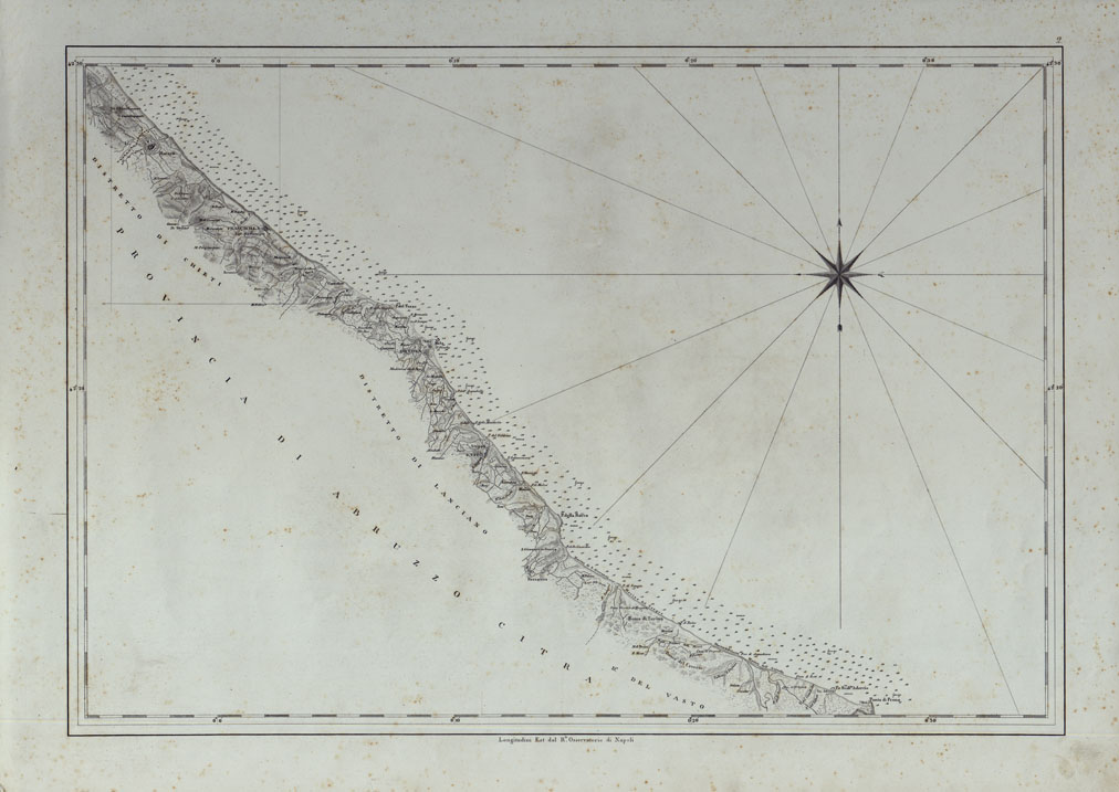 (N:25054) CARTA DI CABOTAGGIO DELLA COSTA DEL REGNO DELLE DUE SICILIE BAGNATA DALL'ADRIATICO DAL FIUME TRONTO AL CAPO DI S.TA MARIA DI LEUCA ESEGUITA NEL REALE OFFICIO TOPOGRAFICO. NAPOLI, 1834 - TAVOLA 2. (CA007035) Carte e stampe antiche: riproduzione a colori su carta (formato A1)