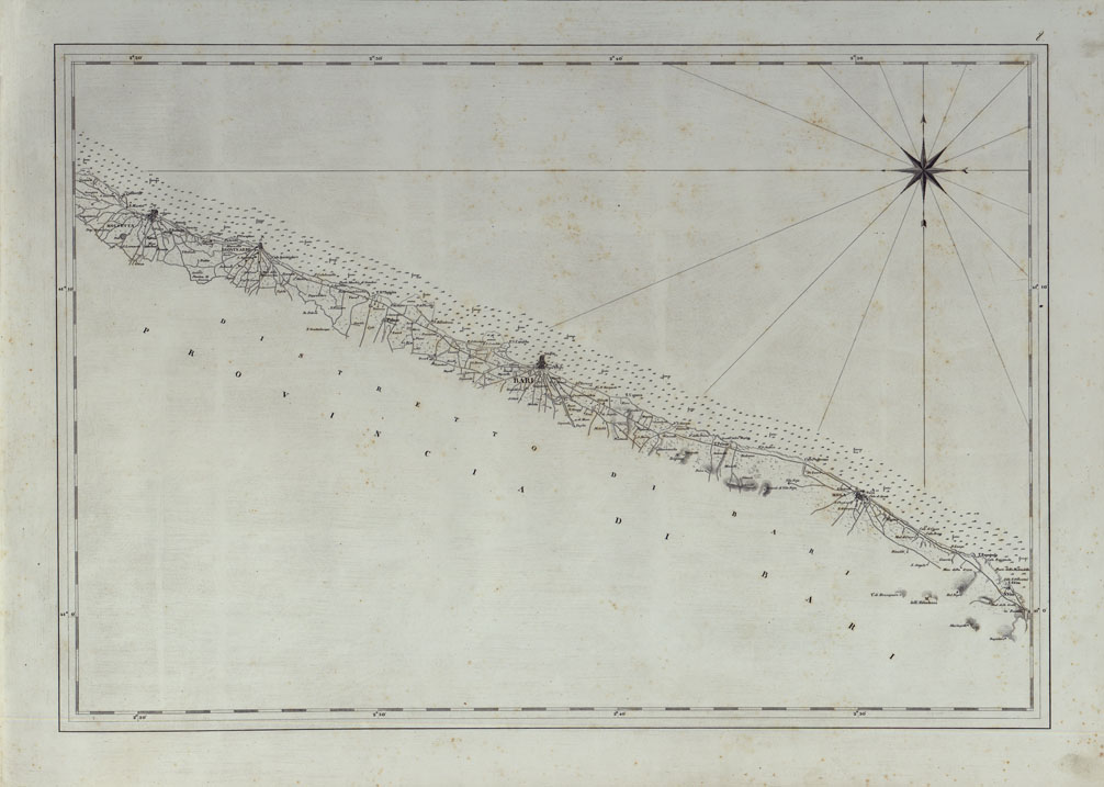 (N:25060) CARTA DI CABOTAGGIO DELLA COSTA DEL REGNO DELLE DUE SICILIE BAGNATA DALL'ADRIATICO DAL FIUME TRONTO AL CAPO DI S.TA MARIA DI LEUCA ESEGUITA NEL REALE OFFICIO TOPOGRAFICO. NAPOLI, 1834 - TAVOLA 8. (CA007041) Carte e stampe antiche: riproduzione a colori su carta (formato A1)