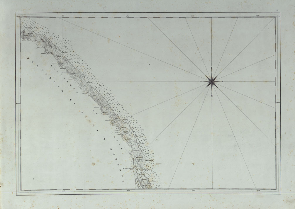 (N:25063) CARTA DI CABOTAGGIO DELLA COSTA DEL REGNO DELLE DUE SICILIE BAGNATA DALL'ADRIATICO DAL FIUME TRONTO AL CAPO DI S.TA MARIA DI LEUCA ESEGUITA NEL REALE OFFICIO TOPOGRAFICO. NAPOLI, 1834 - TAVOLA 11. (CA007044) Carte e stampe antiche: riproduzione a colori su carta (formato A1)