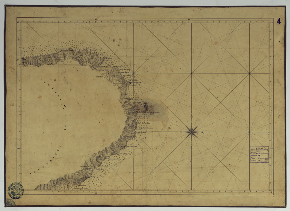 (N:4016) CARTA DI CABOTAGGIO DELLA COSTA DEL REGNO DELLE DUE SICILIE BAGNATA DALL'ADRIATICO DAL FIUME TRONTO AL CAPO DI S.TA MARIA DI LEUCA ESEGUITA NEL REALE OFFICIO TOPOGRAFICO. NAPOLI, 1834 - FOGLIO 4. (CA007051) Carte e stampe antiche: riproduzione a colori su carta (formato A1)
