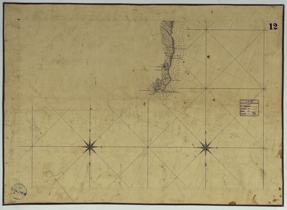 (N:4014) CARTA DI CABOTAGGIO DELLA COSTA DEL REGNO DELLE DUE SICILIE BAGNATA DALL'ADRIATICO DAL FIUME TRONTO AL CAPO DI S.TA MARIA DI LEUCA ESEGUITA NEL REALE OFFICIO TOPOGRAFICO. NAPOLI, 1834 - FOGLIO 12. (CA007060) Carte e stampe antiche: riproduzione a colori su carta (formato A1)