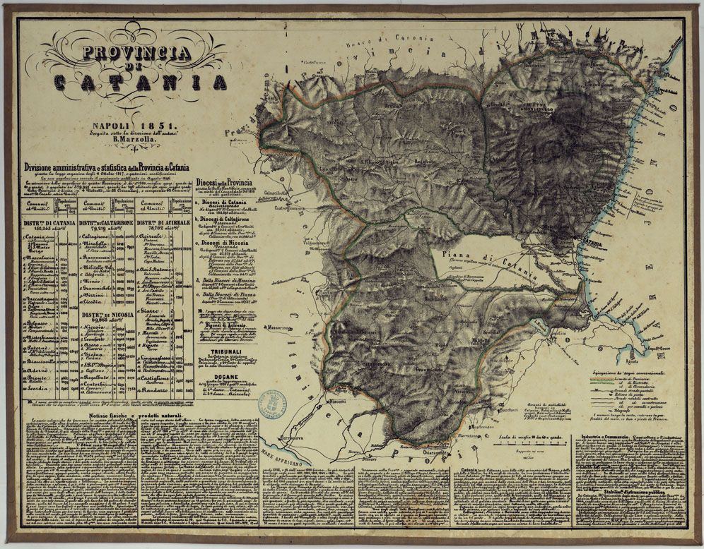 (N:14785) CARTA AMMINISTRATIVA DEL REGNO DELLE DUE SICILIE DIVISA IN SINGOLE PROVINCIE - PROVINCIA DI CATANIA. (CA007078) Carte e stampe antiche: riproduzione a colori su carta (formato A1)