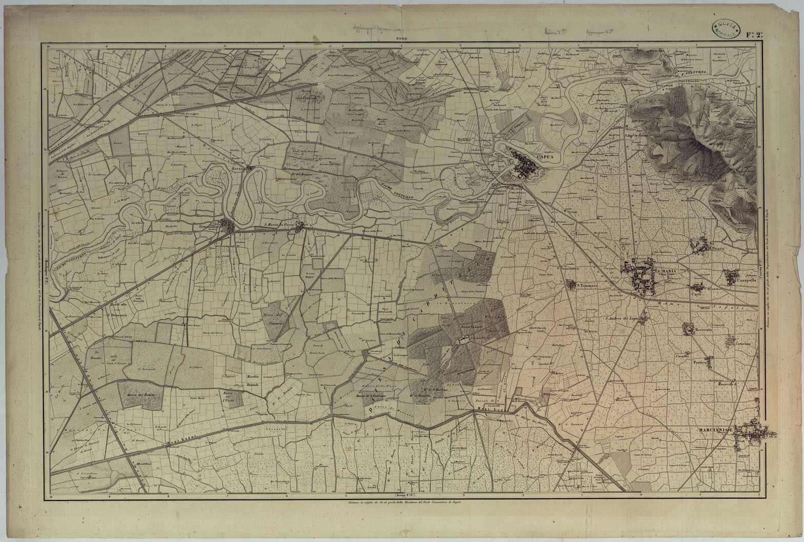 (N:9108) CARTA TOPOGRAFICA ED IDROGRAFICA DEI CONTORNI DI NAPOLI LEVATA PER ORDINE DI S.M. FERDINANDO I RE DEL REGNO DELLE DUE SICILIE DAGLI UFFIZIALI DELLO STATO MAGGIORE E DALL'INGEGNERI TOPOGRAFI NEGLI ANNI 1817-1818-1819 - FOGLIO 2. (CA007112) Carte e stampe antiche: riproduzione a colori su carta (formato A1)