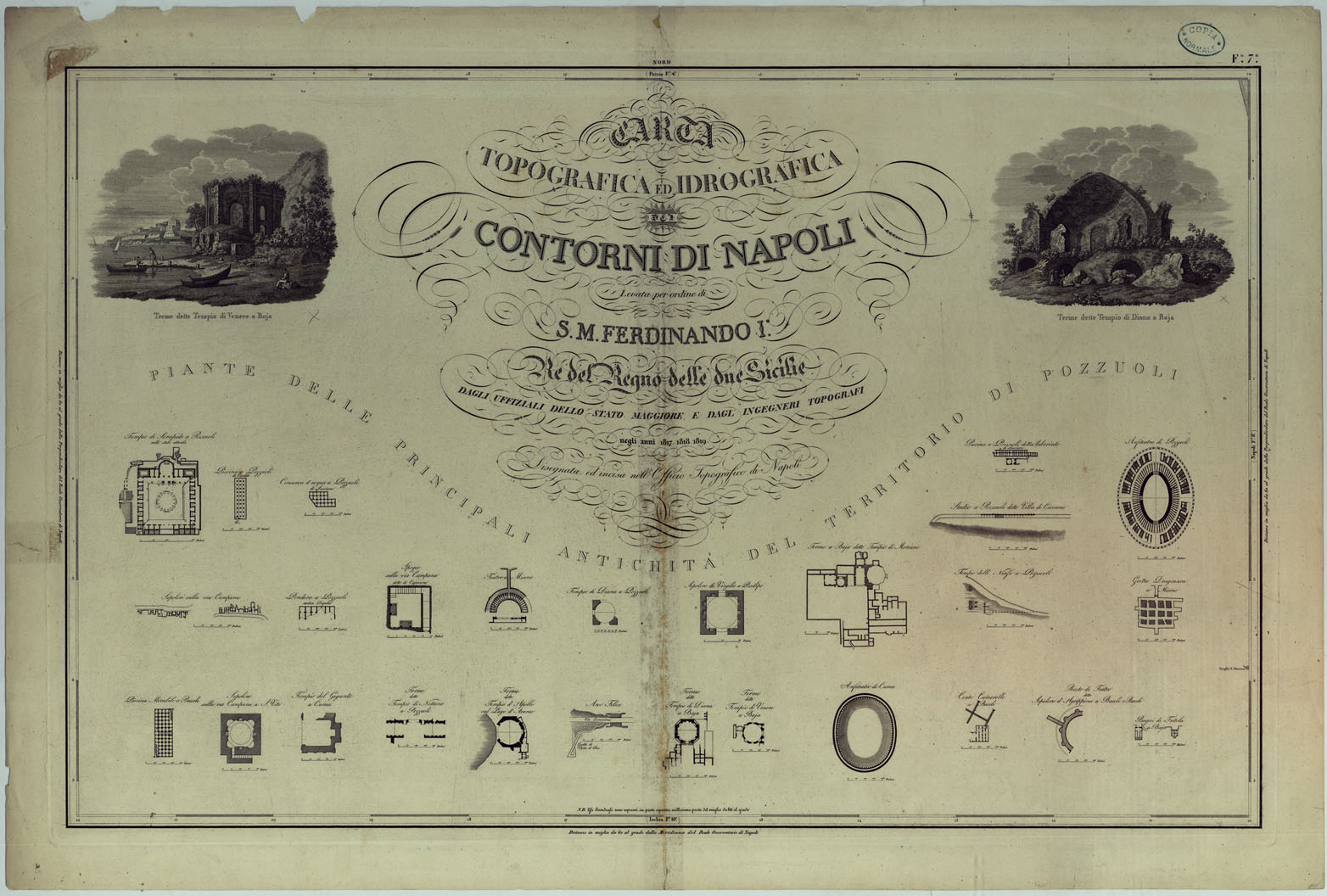 (N:9114) CARTA TOPOGRAFICA ED IDROGRAFICA DEI CONTORNI DI NAPOLI LEVATA PER ORDINE DI S.M. FERDINANDO I RE DEL REGNO DELLE DUE SICILIE DAGLI UFFIZIALI DELLO STATO MAGGIORE E DALL'INGEGNERI TOPOGRAFI NEGLI ANNI 1817-1818-1819 - FOGLIO 7. (CA007119) Carte e stampe antiche: riproduzione a colori su carta (formato A1)
